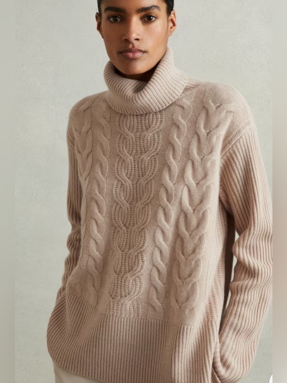 Reiss Carina wool cashmere cableknit turtleneck sweater jumper mink NWT